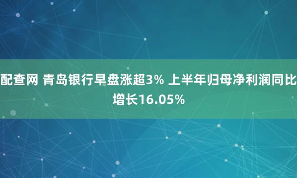 配查网 青岛银行早盘涨超3% 上半年归母净利润同比增长16.05%